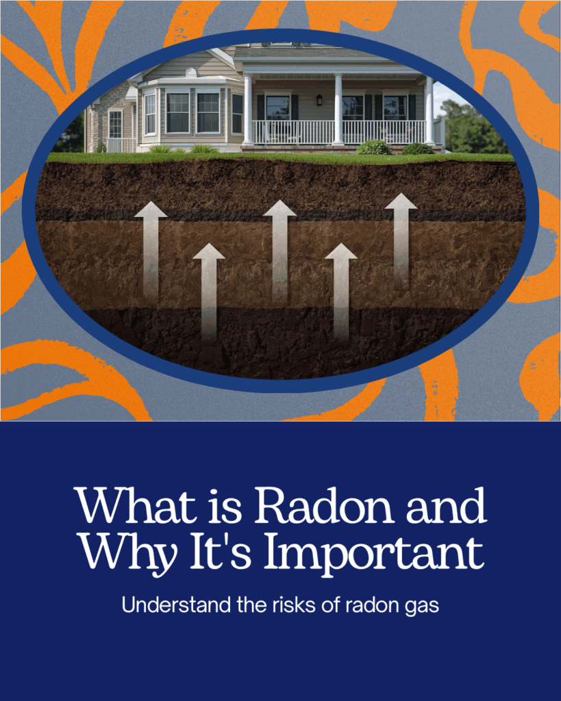 What is Radon and Why It's Important graphic, illustrating radon gas rising from the ground into a home, highlighting the risks associated with radon exposure.