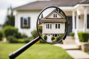 New construction home inspection through magnifying glass, ensuring property condition in Southeast Michigan.